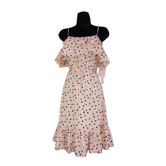 Anthropologie Avec les filles pink polka dot belted ruffled tiered dress size 2 - Picture 1 of 16